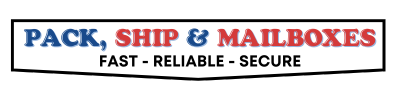 Pack, Ship & Mailboxes logo emphasizing fast, reliable, and secure services related to document handling and shredding in Santa Fe.